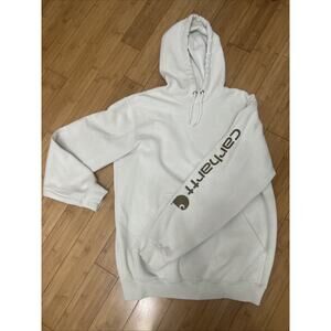 Carhartt White Hoodie with Brown Logo Sleeve